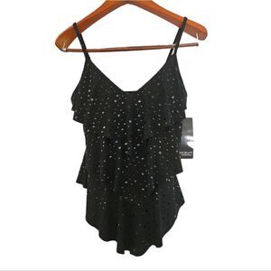 Magicsuit Rita‎ Miracle Swim Tankini Top Black Layered Sequins Size 8, NWT